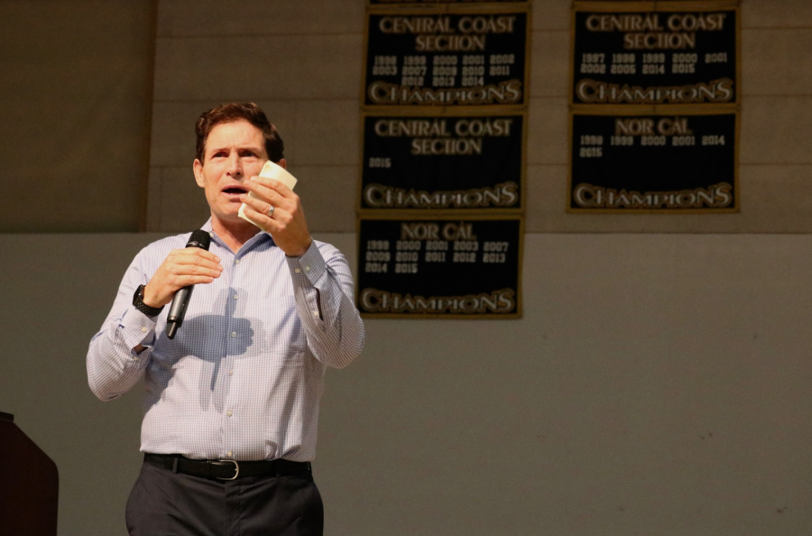 Steve Young speaks about anxiety at assembly