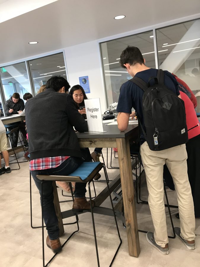 Students register to vote following walkout