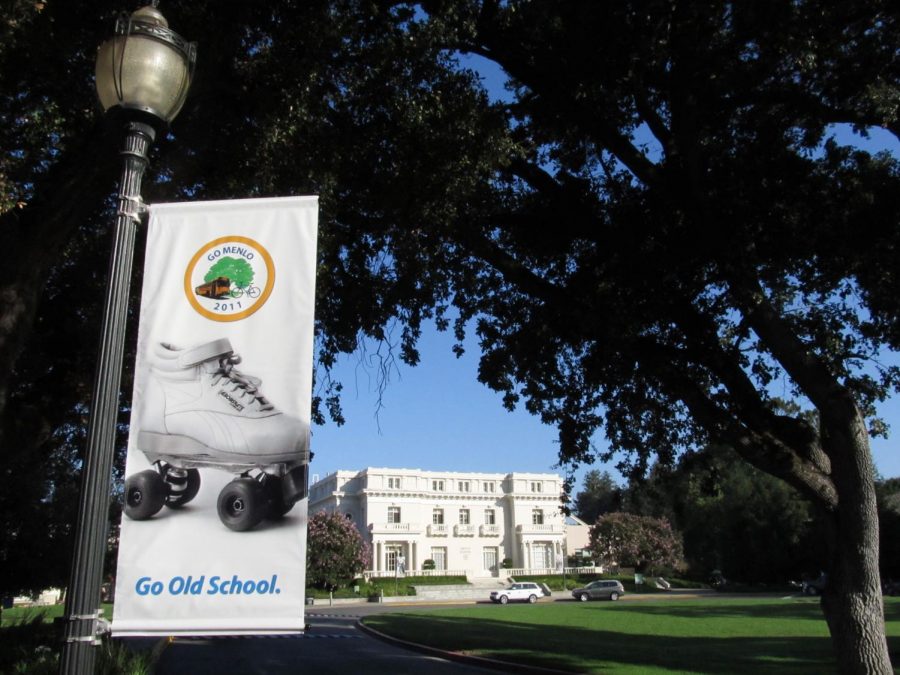 A poster hangs at the entrance to Menlo School in 2011, promoting the then-newly-founded GO MENLO program. GO MENLO promotes ways to reduce the number of drivers on Menlo’s campus, such as roller skating or taking the bus. Photo courtesy of Pete Zivkov.