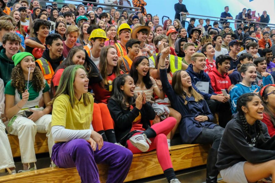 Sophomores cheer for participants in the costume competition. Categories included: scariest, funniest, best STEM, best fictional, best individual, and best grade. Photo Courtesy of Pete Zivkov. 