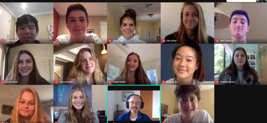 The Introduction to Journalism class now meets virtually, via Zoom, once every week. All Menlo classes have been moved online for the duration of the shelter-in-place order and possibly for even longer. Staff photo: Ellie Gruber.