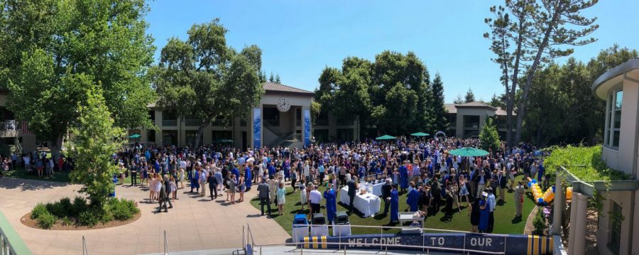 The Class of 2018 graduates and celebrates during their reception ceremony. This year, the post-commencement reception will not happen, and the commencement ceremony will take place at the Circus Club. Photo courtesy of Tripp Robbins.