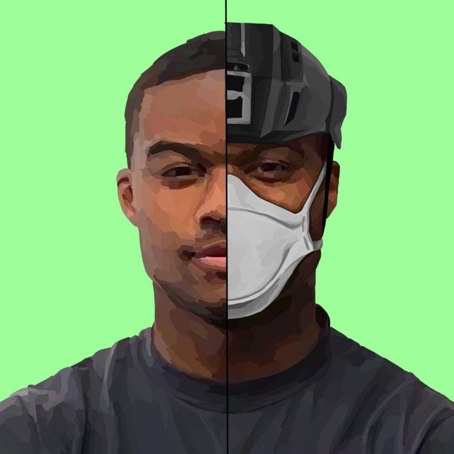 A portrait of firefighter, engineer and paramedic Charles Washington. Firefighters started to take extra precautions with their gear since the start of the coronavirus pandemic, including wearing N-95 masks and glasses on certain calls. Staff illustration: Grace Tang.