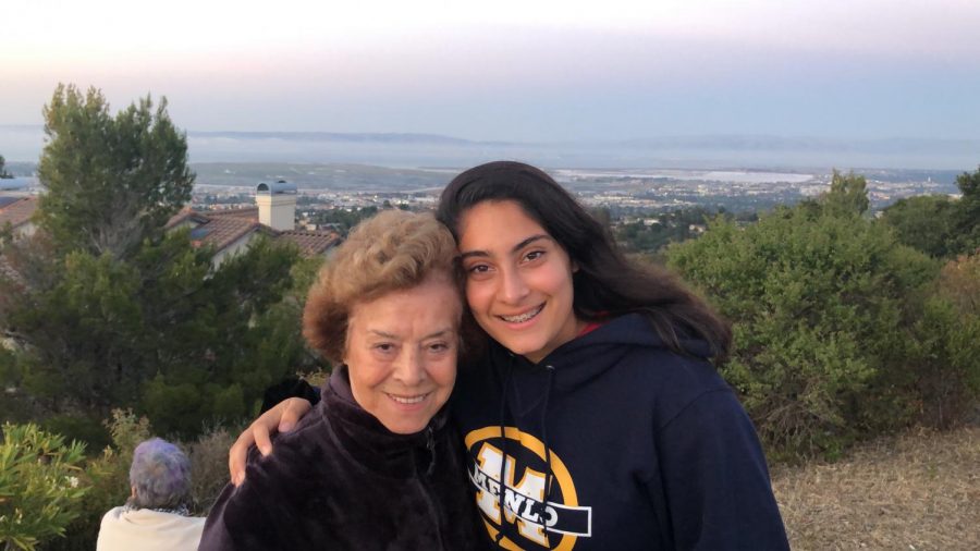 Junior Ayla Seddighnezhad and her grandmother, 82-year-old Maliheh Pirasteh, pose for a picture during a hike together. Photo courtesy of Ayla Seddighnezhad.