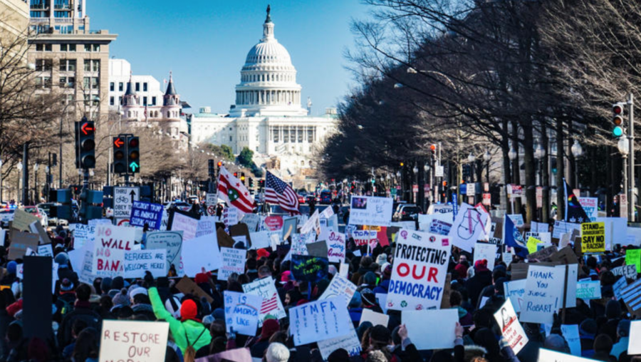 Anti-Trump protesters rally outside of the Capitol in opposition to the Trump supporters who rioted at the Capitol on January 6th, 2021. Creative Commons photo: Ted Eytan on Flickr.