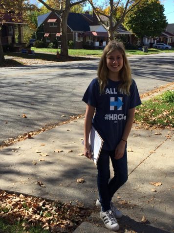 Sammie Dostart-Meers volunteered for Hillary Clinton’s presidential campaign in 2016, knocking on doors to encourage those she spoke with to vote for Clinton in the election. People of all ages can volunteer to support political candidates by knocking on doors and speaking with people in their communities. Photo courtesy of Sammie Dostart-Meers.