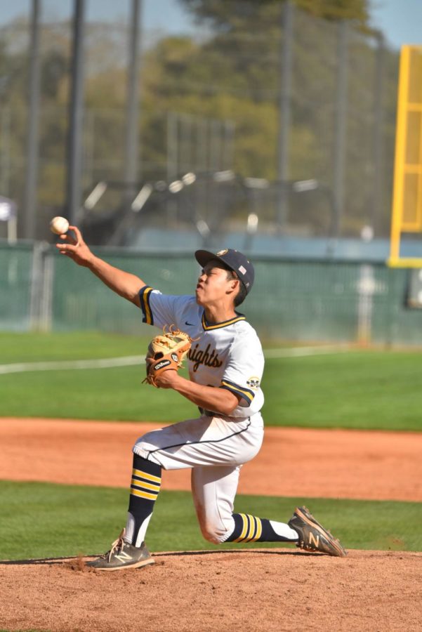 Sophomore Garrett Tran came into the game to relieve Dhaliwal after the second inning. Photo courtesy of Chi Nguyen.