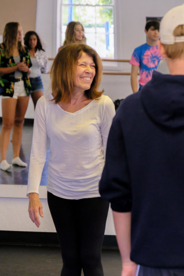 Jan+laughs+as+she+teaches+dance+to+freshmen+in+Aug.+2018.+Photo+courtesy+of+Pete+Zivkov