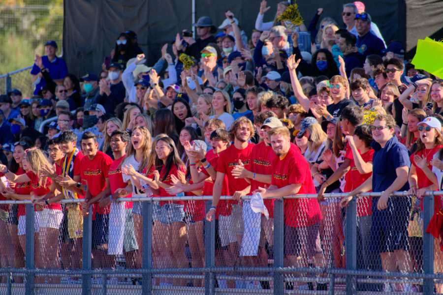 Students cheer on the football team during the 2021 Homecoming Game. Photo Courtesy of Cyrus Lowe