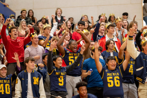 Students engage in spirit activities during their first mask-free assembly of the year. Photo Courtesy of Kevin Chan 
