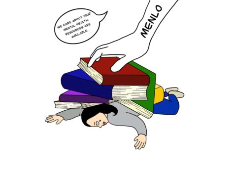 Despite the efforts of the Menlo administration, many students still feel crushed by the academic demands of their classes. Staff illustration: Dorinda Xiao