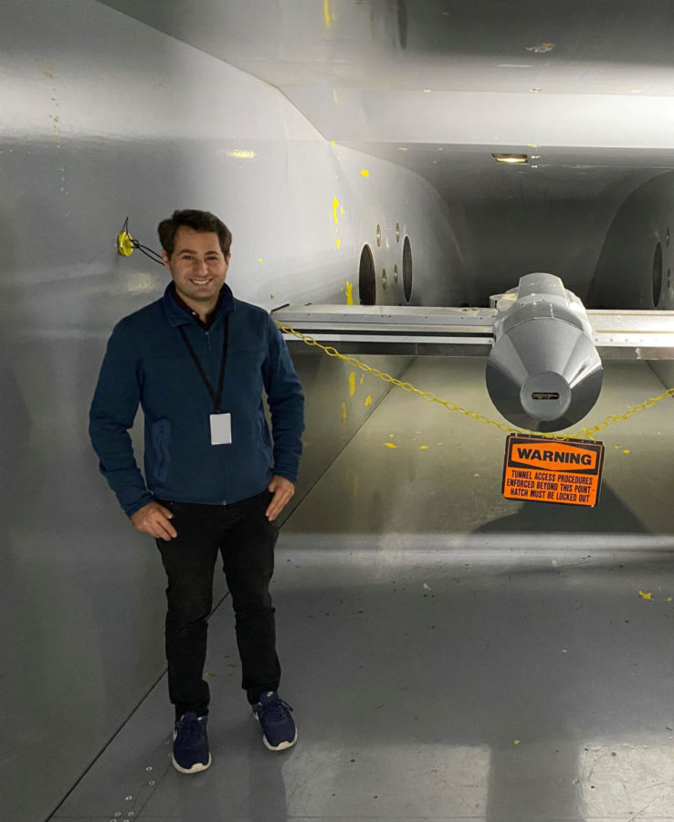 Listgarten inside the 9’x7’ supersonic wind tunnel at the NASA Ames Research Center. Photo courtesy of Noah Listgarten
