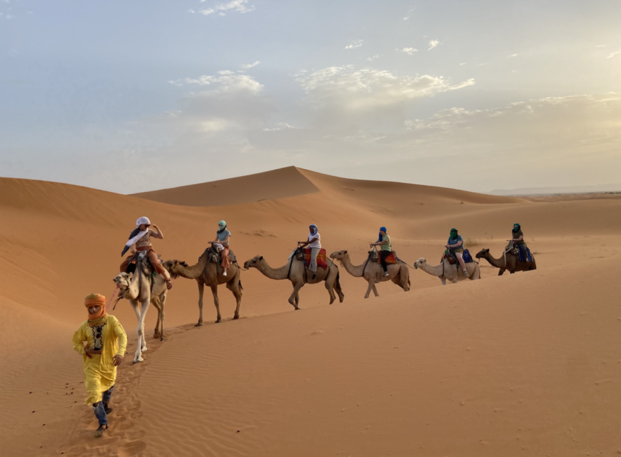 During+her+stay+in+Morocco%2C+Hratko+went+camping+for+one+night+in+the+Sahara+Desert%2C+where+she+had+the+opportunity+to+ride+a+camel+for+the+first+time.+%E2%80%9CThey%E2%80%99re+not+like+horses%2C%E2%80%9D+she+said.+%E2%80%9C%5BThey%5D+were+really%2C+really+tall.%E2%80%9D+Photo+courtesy+of+Jane+Hratko