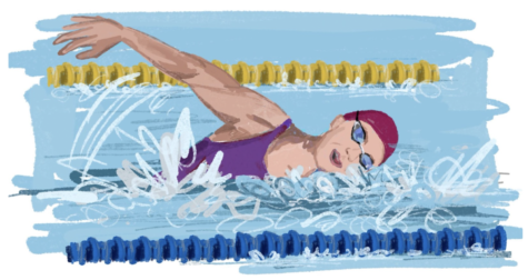 Junior Sage Huddleston swims competitively at the Burlingame Aquatic Club. Staff Illustration: Michelle Hratko