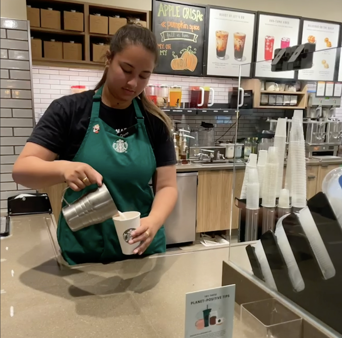 Holland prepares a drink during her
morning shift at Starbucks. Photo courtesy
of Holland