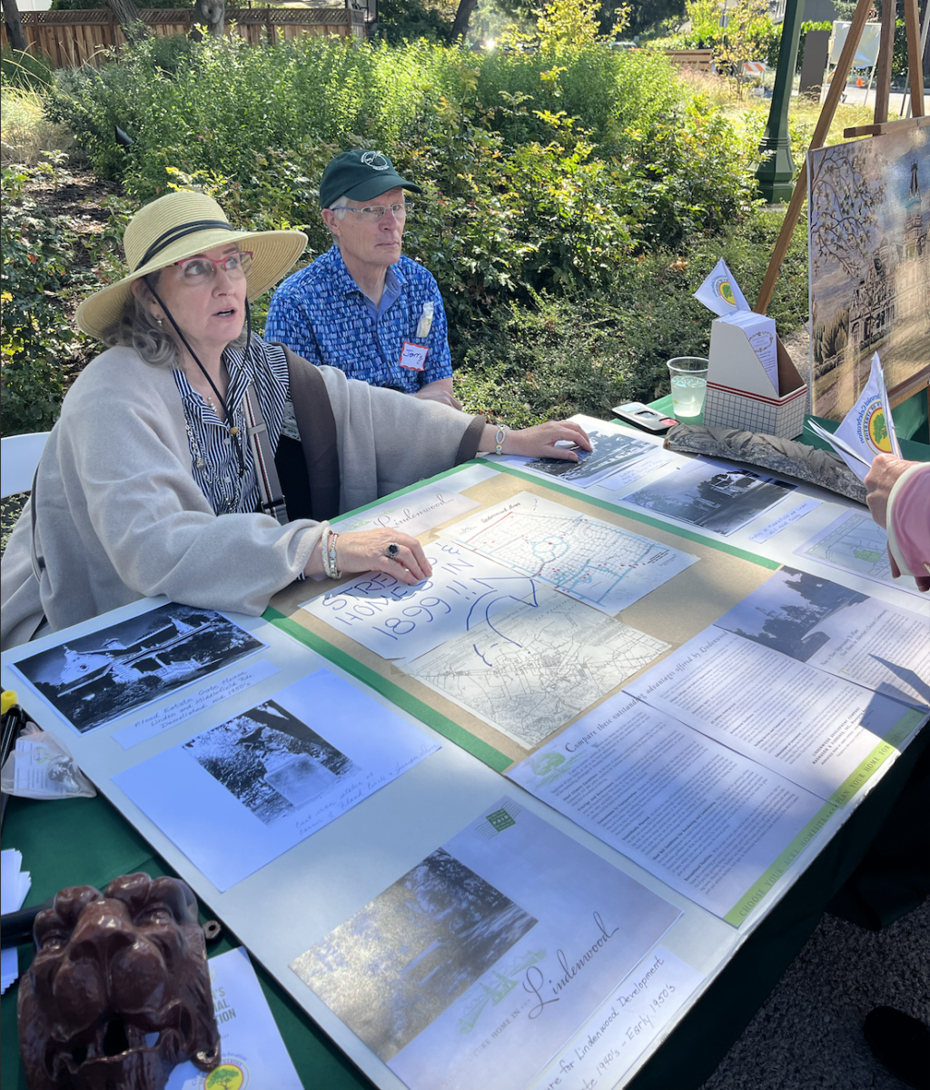 Volunteers run a booth about the history of Lindenwood, one of Athertons neighborhoods. Staff photo: Amelie Giomi
