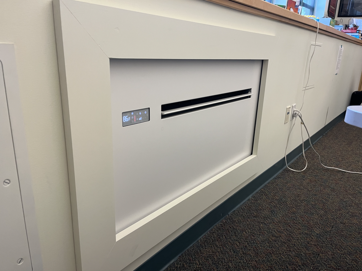 An air-source heat pump in an Upper School classroom.