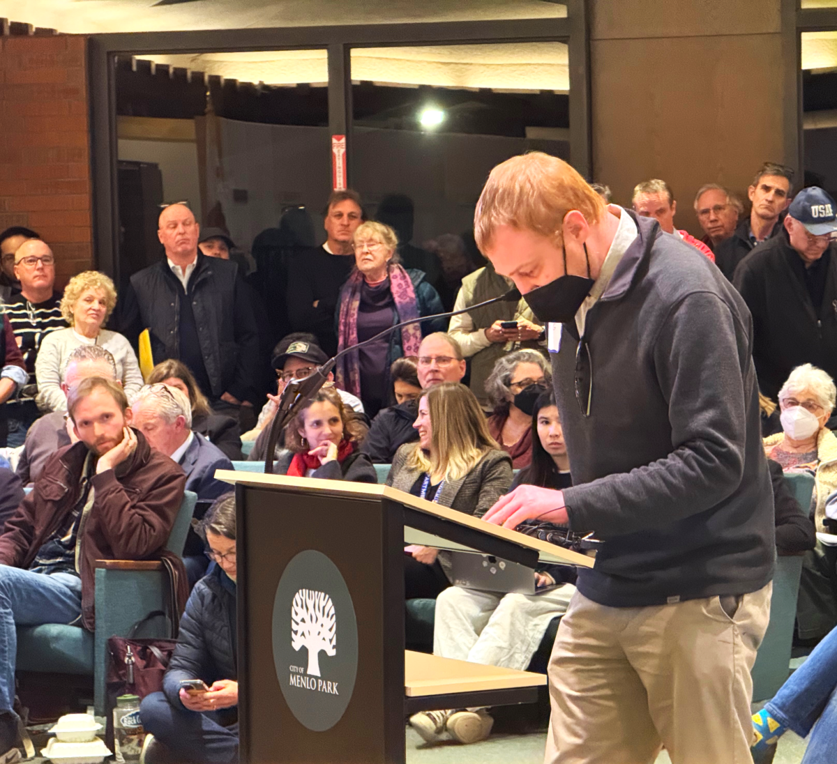 Menlo math teacher Reeve Garrett speaks in support of the proposed housing.