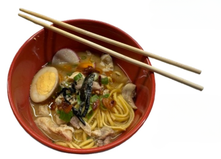 Menlo’s chicken ramen is completely customizable and full of toppings.