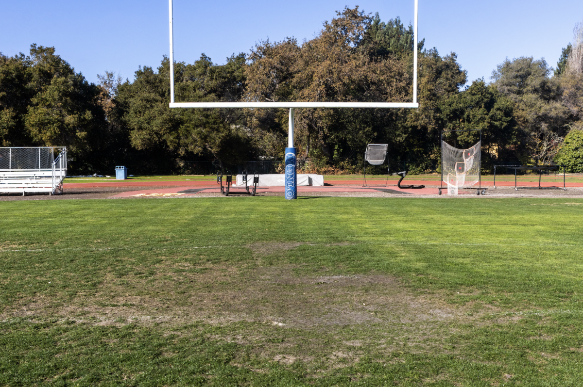 A patch of dirt near the end zone of Cartan Field