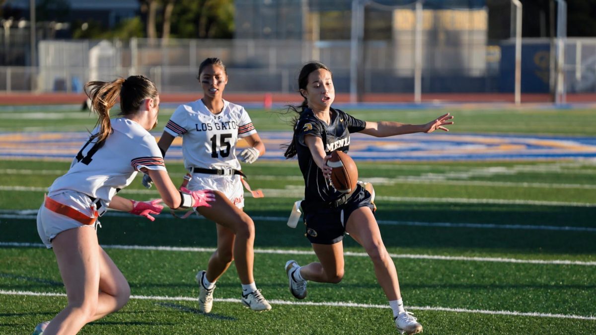 Junior quarterback Ava Allen reaches for the pylon in the CCS championship against Los Gatos High School.
