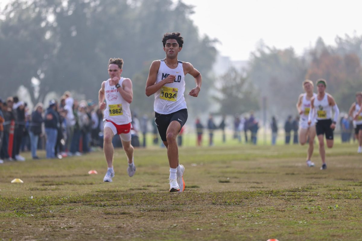 Senior Amay Srinivasan nears the finish line in the Division V state championship race.